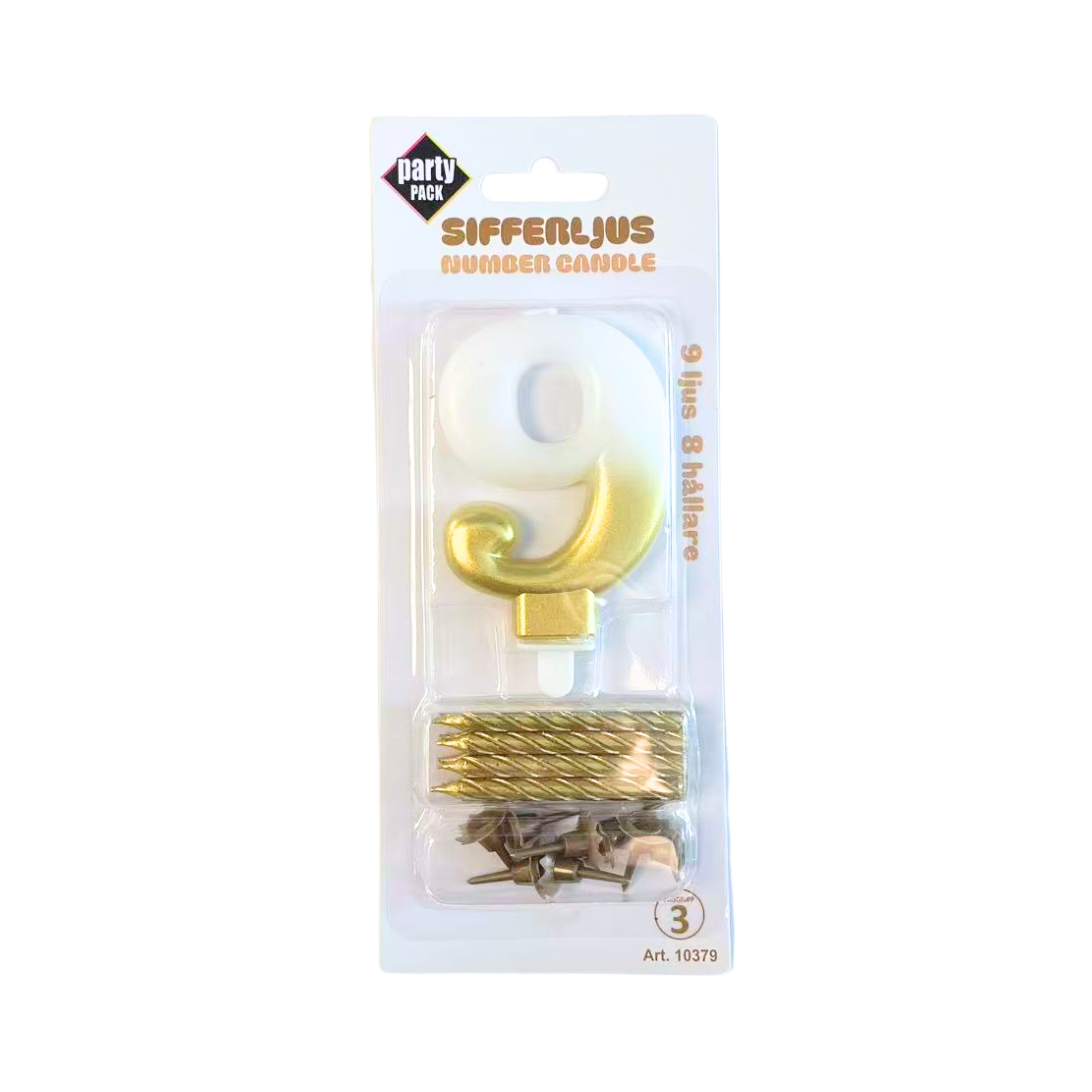 Sifferljus Vit/Guld nr.9